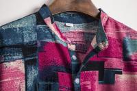 Camisa de lino de manga corta para hombre, camisa de flores de estilo étnico indio, novedad de verano, 2019 - details 33
