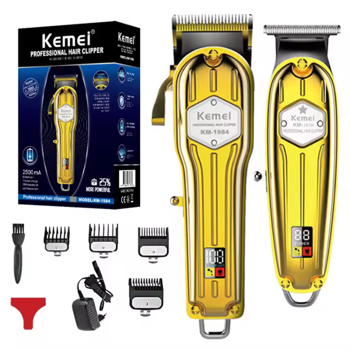Kemei-cortadora de pelo inalámbrica de metal para hombres, máquina eléctrica de corte de pelo profesional, recargable, Original - 1