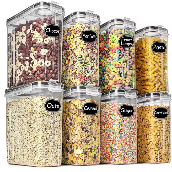 Wildone 8 recipientes herméticos para cereales y alimentos secos de 2,5 L de capacidad para azúcar, harina, etc. Tapas negras a prueba de fugas - 1