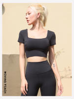Top Corto Deportivo para Mujeres MOVING PEACH con Mangas Cortas y Cuello Cuadrado para Yoga y Estiramiento Secado Rápido Suave y Detalles de Pliegues - details 6