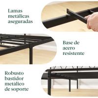Marco de Cama de Metal Somier Altura de 30cm Montaje Fácil Espacio de Almacenamiento Bajo de la Cama Negro - details 7