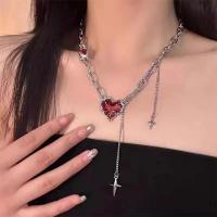 Collares de Cadenas con Franja de Corazón Rojo - Estilo Gótico - Hip Hop, Moda Europea y Estadounidense, Accesorios de Joyería para Fiestas para Mujeres - details 2