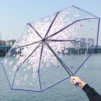 Paraguas coreano lindo mini fresco triple japonés flor de cerezo paraguas transparente, impermeable y resistente al viento - details 7