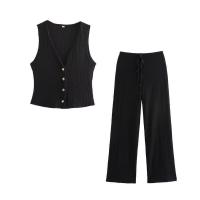 Conjunto de moda para mujer, top sin mangas de cintura alta y pantalones con botones, elegante para mujer - details 5