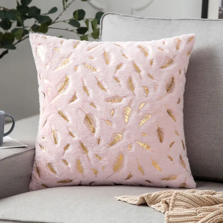 Funda de Cojín de Pluma Dorada para Sofá Decorativa en Blanco y Gris con Patrón de Moda Diseño de Almohada de Hogar - 1