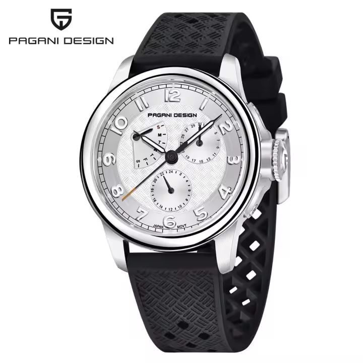 Reloj de Cuarzo Multifunción PAGANI DESIGN 2024 Resistente al Agua 100M, Vidrio de Zafiro, Correa de Cuero Elegante para Hombres - 1