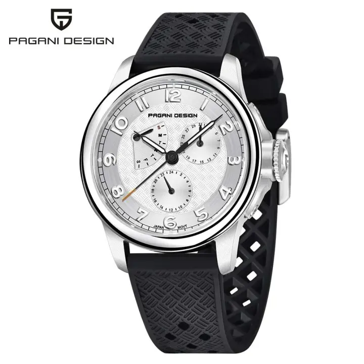 Reloj de Cuarzo Multifunción PAGANI DESIGN 2024 Resistente al Agua 100M, Vidrio de Zafiro, Correa de Cuero Elegante para Hombres - 1
