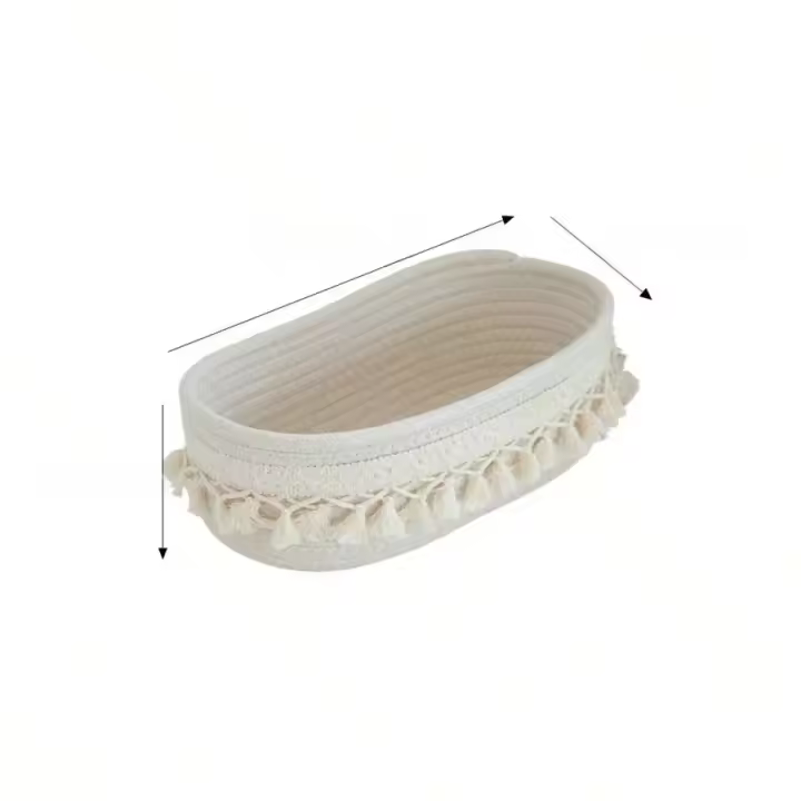 Cesta De Almacenamiento De Algodón Con Borla Estilo Pastoral Para El Hogar Y Sala De Estar Caja De Almacenamiento Ecológica Y Espaciosa Para Artículos Variados - 1