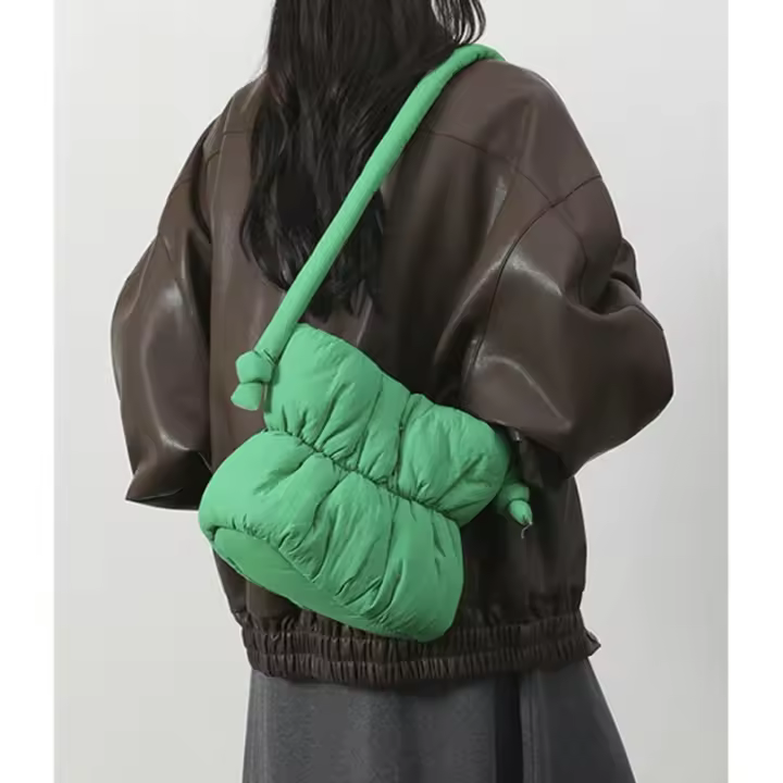 Rungion Bolso de hombro acolchado para mujer, pequeño y bonito bolso de mano tipo cubo, ligero, acolchado, de algodón, con asa superior - 1