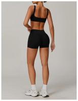 Conjuntos de Yoga de 2 uds., trajes de entrenamiento de realce para mujer, trajes de gimnasio, sujetador corto de cintura alta, pantalones cortos acampanados, trajes para Fitness y correr - details 15