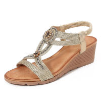 Sandalia Cómodas Nuevas Sandalias De Diamantes De Agua De Moda Zapatos De Mujer con Tacón Inclinado De Fondo Grueso - details 3