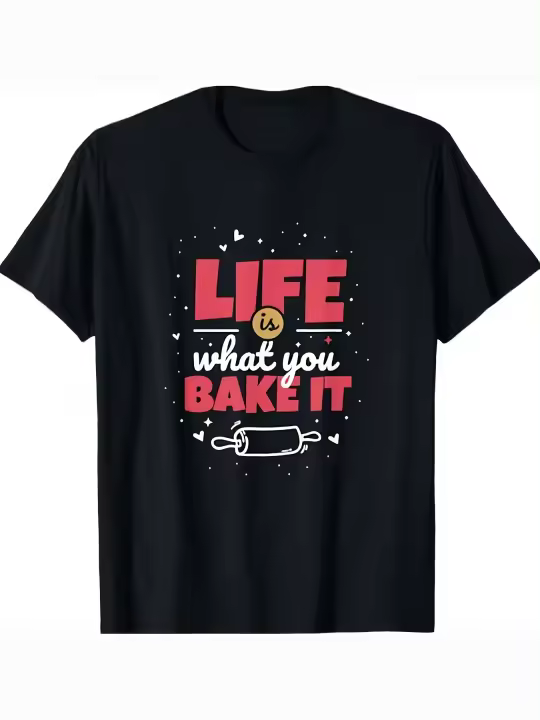 Camiseta de Diseño para Amantes de Hornear Cuello Redondo Manga Corta Algodón Suave y Cómodo - 1