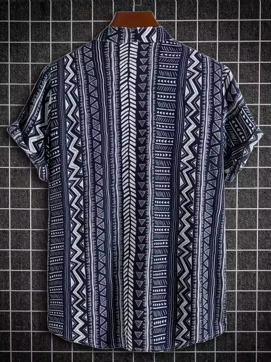 Camisa informal con botones y solapa de manga corta para hombre, estilo bohemio, vacaciones diarias, tops de verano - 1