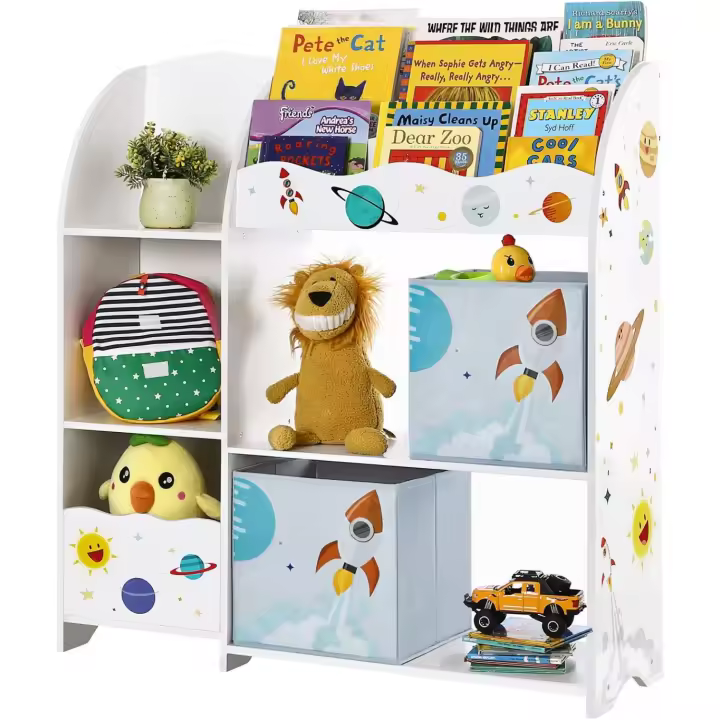 Niños Estantería Almacenamiento Multifuncional 2 Cajas Gran Capacidad Tema Universal Dormitorio Salón Blanco GKR42WT - 1