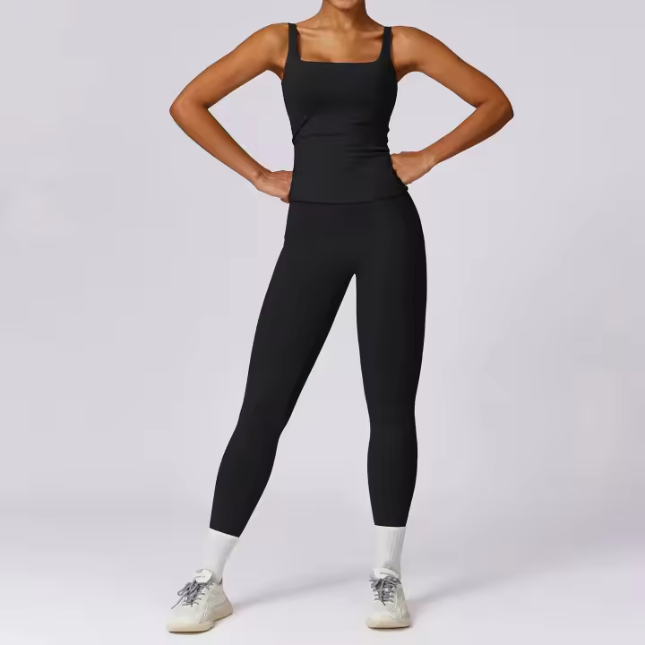 Conjunto de Yoga de 2 Piezas para Mujer Pantalones de Alta Cintura con Talle en la Articulación y Sujetador Cortado para Gimnasio Ropa de Entrenamiento de Primavera/Verano Material Exterior de Nylon - 1