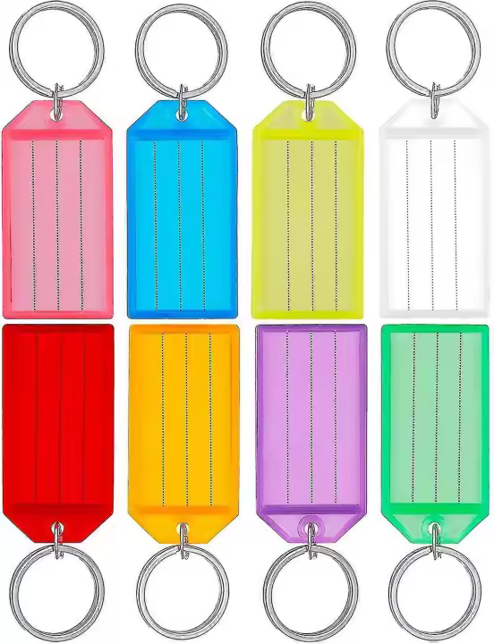 Paquete de 24 etiquetas para llaves de plástico resistente con ventana de etiqueta de anillo dividido, colores surtidos - 1