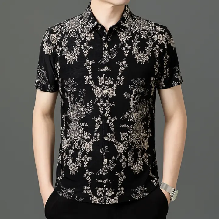 Camisa de Seda de Hielo Suelta para Hombres Moda de Verano, Resistente a Arrugas, Sin Hierro - 1