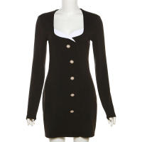 Manga larga con cuello cuadrado para mujer, moda de otoño, color a juego, nuevo - details 6