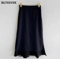 BGTEEVER Chic Elegant High Waist Ladies Solid Mermaid Skirts Spring Summer Fashion Ladies Slim Package Hip Mid-Length Skirts - details 21