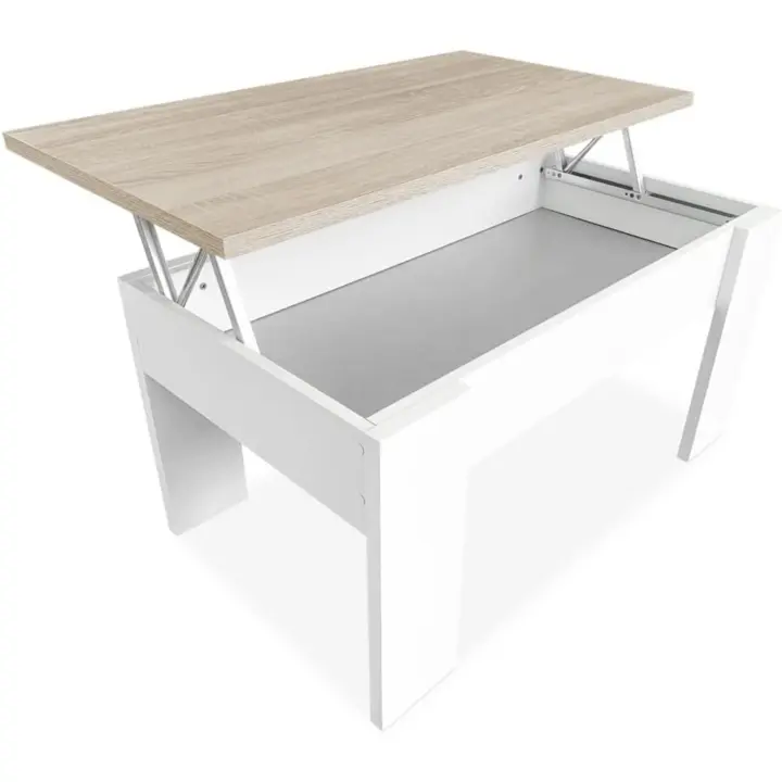 Centro Elevable, Mesita de Salón o Comedor, Acabado en Color Blanco con Tapa Cambria, Medidas, 90 cm (Ancho) x 50 cm (Fondo) x 46, 57 cm (Alto), Madera, 90 x 50 x 46, 57 cm - 1