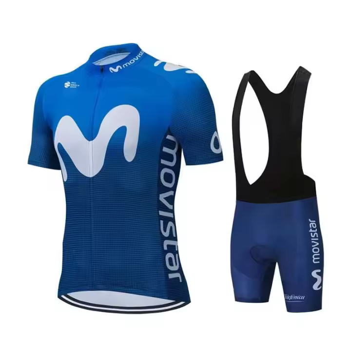 Conjunto de camiseta del equipo de verano de Movistar, ropa transpirable para bicicleta de montaña, tres piezas, pantalones cortos en el pecho, ropa de bicicleta para hombre - 1