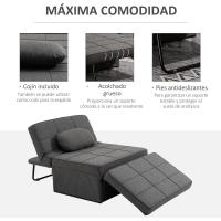 Sofá cama 3 en 1 individual tapizado en lino, sillón reclinable en 5 posiciones, silla de dormir convertible, reposapiés con reposacabezas para salón, carga 200 kg, 95x189x43 cm, gris - details 5