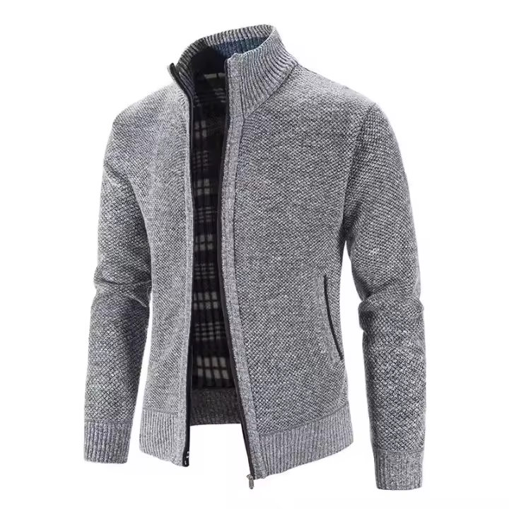 Suéter de punto para hombre, lana informal para primavera, otoño e invierno, chaqueta tipo suéter para hombre de color sólido grande - 1