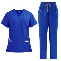 Uniforme de enfermera de color sólido para mujer, traje de pantalones de manga corta con cuello en V de tela de secado rápido, uniforme de enfermería con múltiples bolsillos - details 4