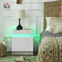 Mesita de noche con luces LED, 2 cajones y control remoto, para dormitorio o salón, 45x35x52 cm, blanco brillante - details 3