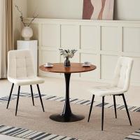 Paquete de 2 Sillas de Comedor Diseño a Cuadros, Tela de Lino, Patas de Metal Negro, Para Sala de Estar, Dormitorio, Cocina, Salón de Recepción Beige - details 1