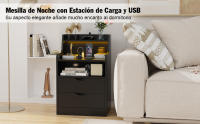 Rcynview Mesa de Noche de Madera Rectángula, Profundidad de 35cm, Ancho de 45cm, 2 Cajones, 2 Puertos USB, Ensamblaje Requerido - details 6