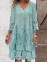 Nuevo vestido de Color sólido Primavera Verano mujer moda cuello pico botón suelto Oficina Casual vestidos mujer bata de vacaciones Mujer - details 0