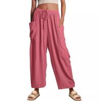Pantalones de lino con cintura elástica para mujer, pantalón informal de verano - details 2