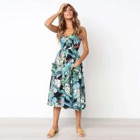 Correas con estampado de playa, abrigo de verano sin mangas con cuello en V para mujer, vestido midi sexy, vestidos elegantes Vestiti Donna - details 2