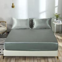 Juego de sábanas bajeras de satén, 3 piezas (1 sábana bajera + 2 fundas de almohada), ropa de cama de color sólido - details 0