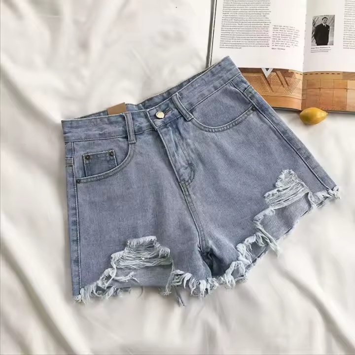 Shorts vaqueros de mujer de cintura alta, rotos, sueltos, de pierna ancha, nuevos de verano, pantalones versátiles. - 1