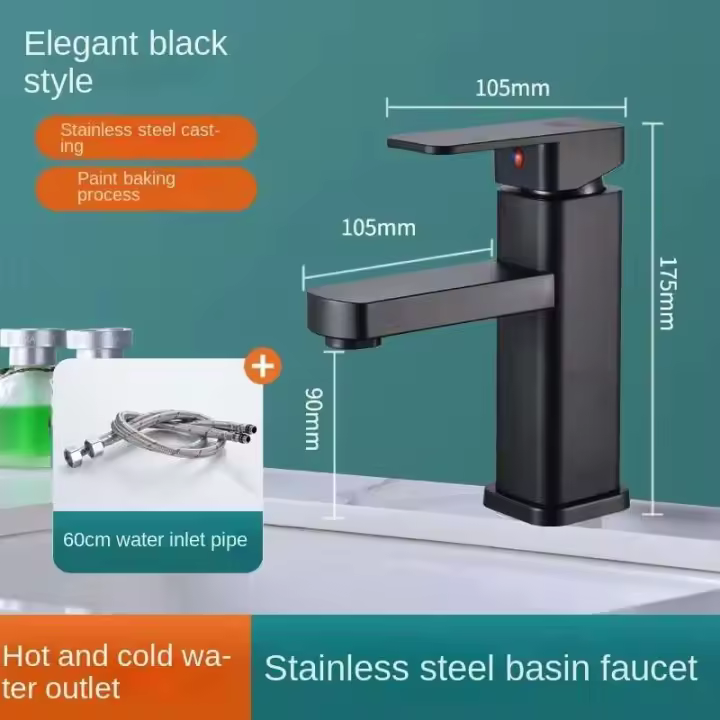 Grifo de lavabo de mesa fría y caliente para baño de un solo orificio cuadrado elevado - 1