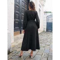 Elegante Vestido Largo Plisado de Color Sólido para Mujer Moda Otoño Primavera 2025 - details 16