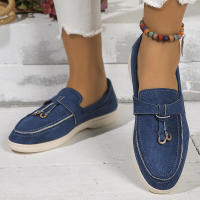 Nuevos mocasines planos de ante con punta redonda de talla grande para mujer, zapatos informales sin cordones - details 4