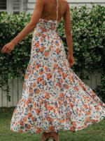 Nueva moda mujer vestido largo elegante sin mangas con cuello Halter vestido Floral vestido de verano gran oferta S-XL - details 3