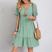 Vestido verano Mujer VRecibir Dobladillo con volantes de manga corta Mini vestido de gasa con falda de Swing - details 6