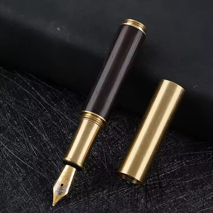 Bolígrafo de bolsillo de latón de Metal, Mini pluma estilográfica Vintage de sándalo de secado rápido, regalos - 1