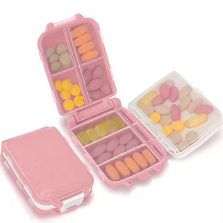 Organizador de Pastillas 2 Piezas Diseño Plegable Semanal Portátil para Viajes Caja de Pastillas con 7 o 8 Compartimentos Recipiente para Medicamentos y Vitaminas de Bolsillo - 1