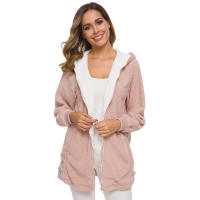 Suéter de lana con chaqueta de lana de cordero con capucha y cremallera para mujer - details 2