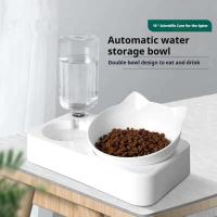 Cuencos Dobles para Perros y Gatos Cuenco de Agua y Comida Inclinable Cuencos Elevados de 15 Grados con Botella de Agua Automática Comedero para Mascotas - details 0