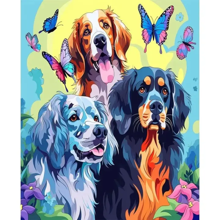 Ruopoty-pintura acrílica por números, Kit pintado a mano, perro sobre lienzo, dibujo por números, mariposa, imagen moderna, pintura, decoración del hogar - 1