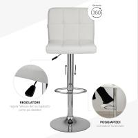 Taburete de Bar Regulable y Giratorio 360° Acero Cromado, Piel Sintética Blanca, Respaldo y Reposapiés 1 Pieza - details 4