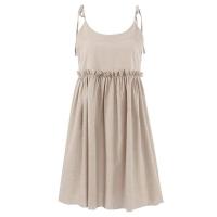 Vestido de tirantes de algodón y lino para mujer, informal, suelto, suave, con borde acanalado, estilo playero, primavera y verano - details 3