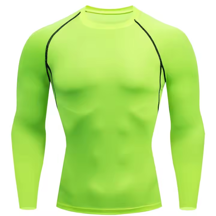 Quick-Dry Men's Compression Shirt - Fluorescent Green Athletic Base Layer for Workouts and Sports - 1