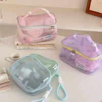 Bolsa de cosméticos de malla de Color sólido, bolsa de almacenamiento con cremallera, bolsa de maquillaje transparente, estuche organizador de gran capacidad, bolsa de maquillaje para almohada, viaje - details 7
